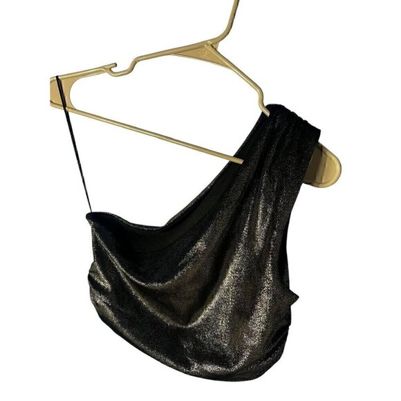 Susana Monaco Sequin BLACK, One Shoulder Crop TOP, RUCHED, TAYLOR SWIFT ERA, SM - Picture 5 of 8